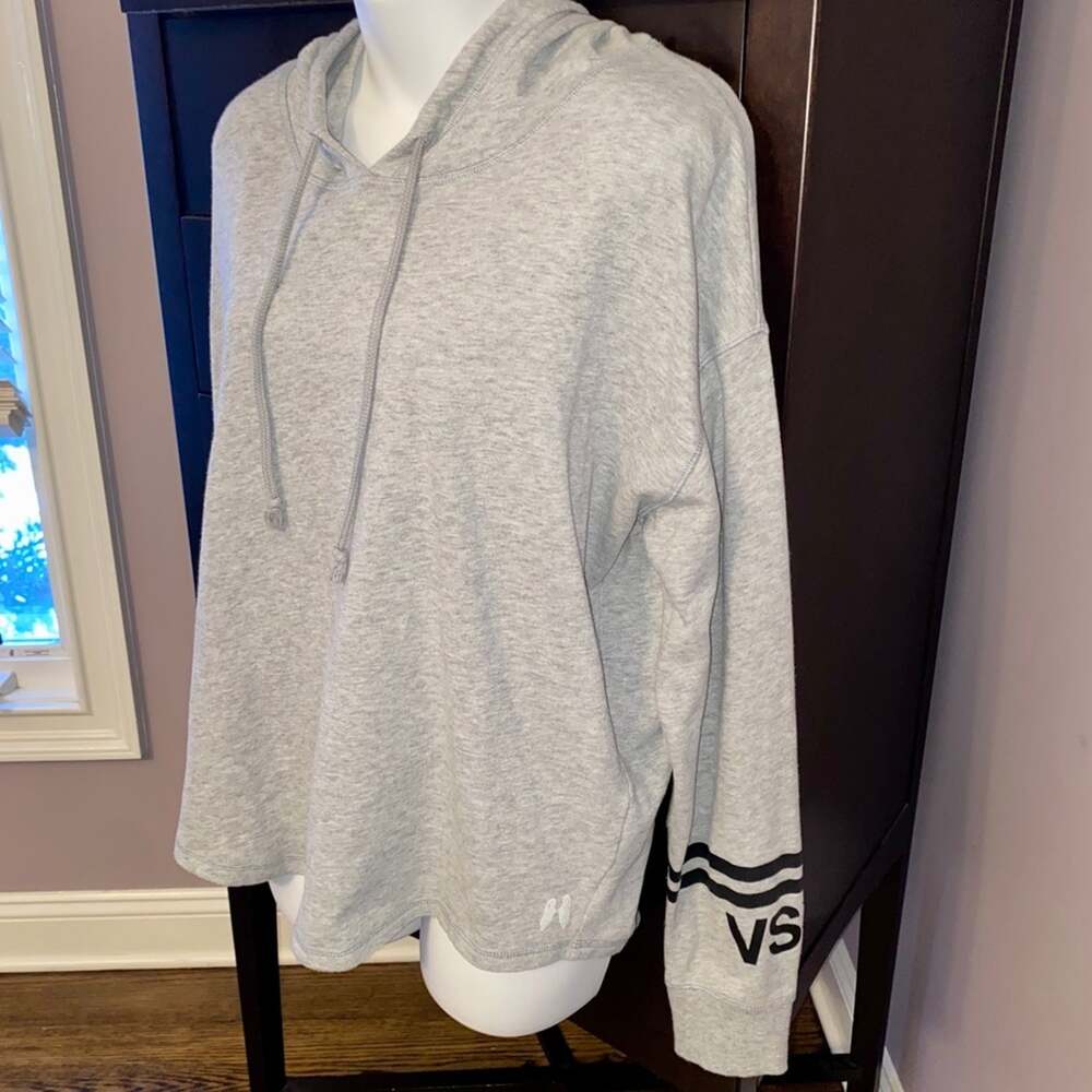 Victoria's Secret Heathered Gray w Black VSX Sweatshirt Hoodie, Large EUC